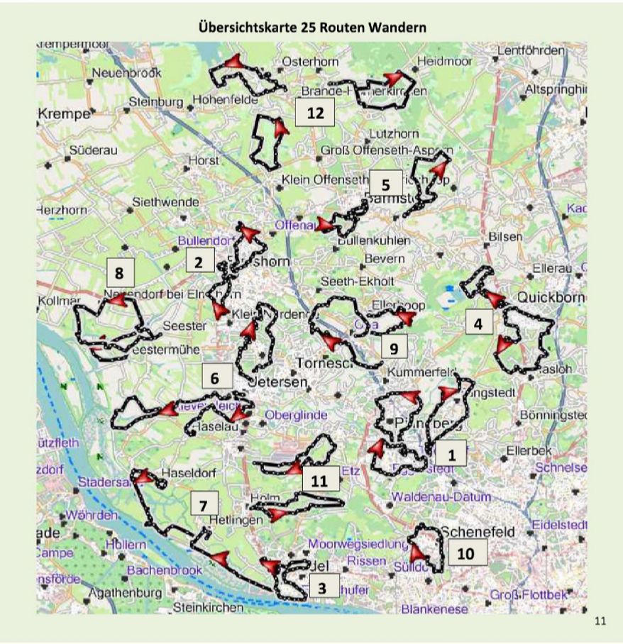 Übersichtkarte der 25 Routen       Wandern
